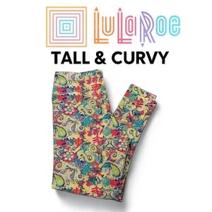 LuLaRoe Tall & Curvy Leggings Bright Floral Paisley Super Soft  Fits 12-18